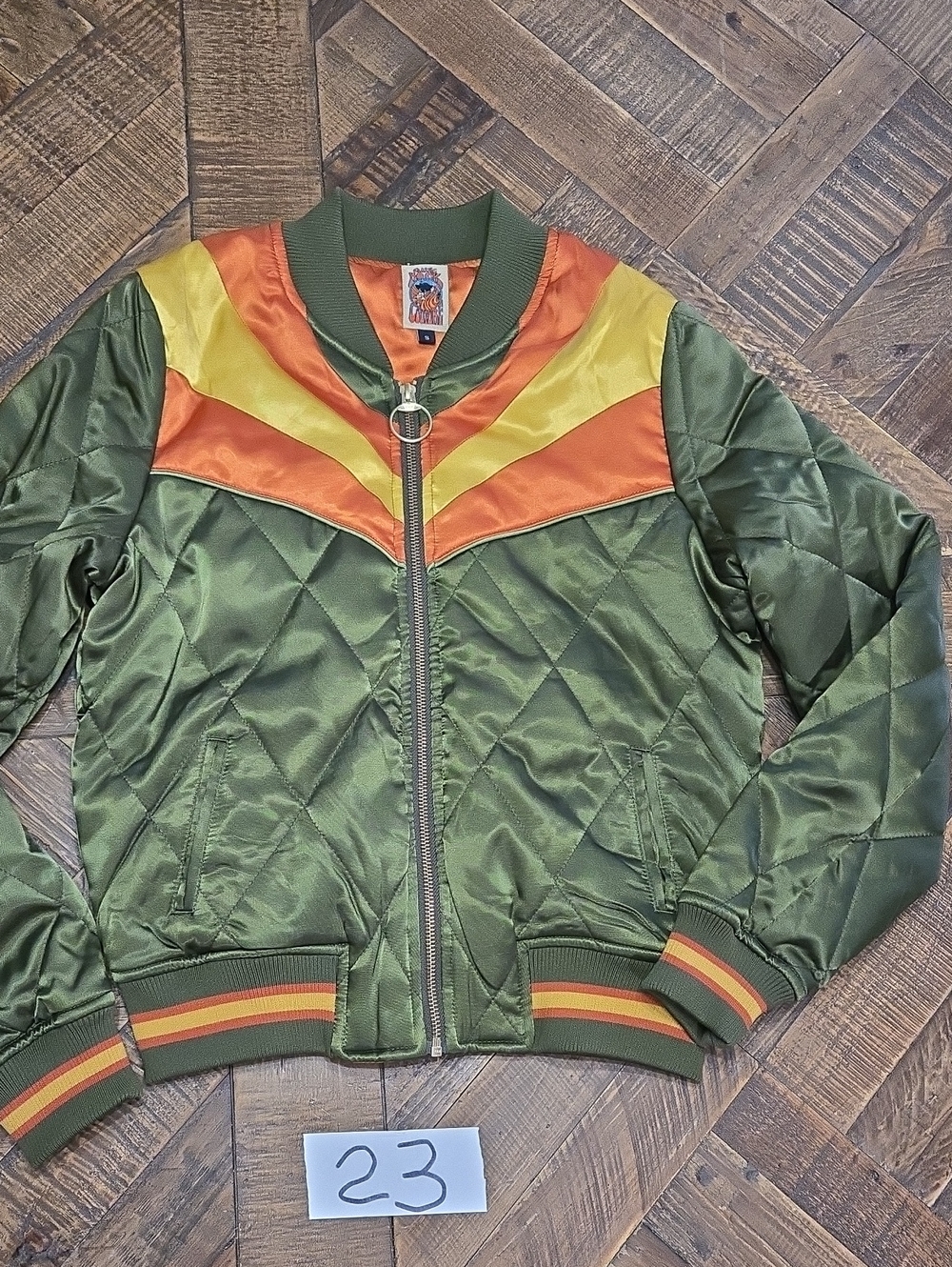 Classic Rock Couture Olive Green Rising Sun Bomber Jacket Women's Size S Vtg Col